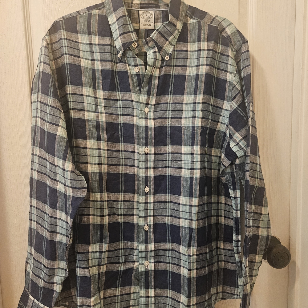 Brooks Brothers Navy and Light Blue Plaid Shirt